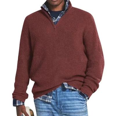 Pull ample business décontracté d'automne et d'hiver pour hommes, couleur unie, col montant, haut zippé