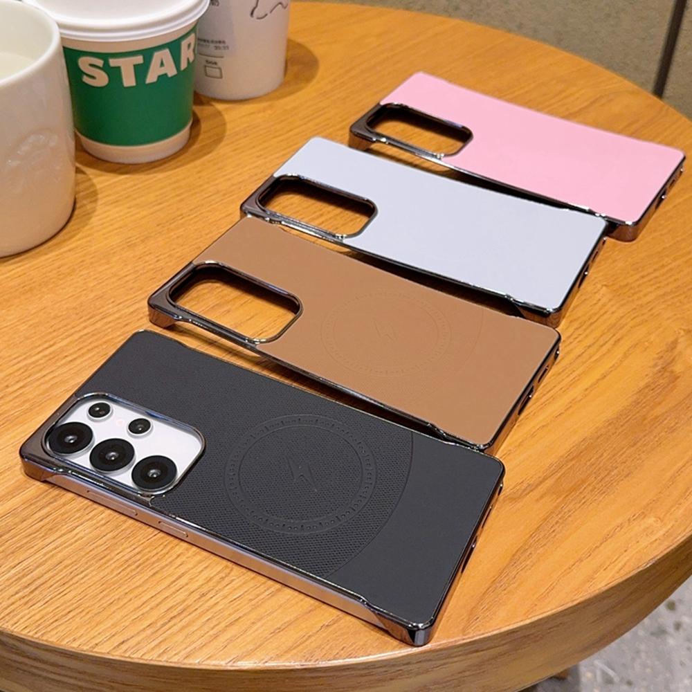 For Samsung Galaxy S25 Ultra Case Compatible with MagSafe Borderless PC+PU Leather Phone Back Cover