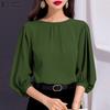 ZANZEA Women Casual O-neck Solid Color Loose 3/4 Sleeve Blouse