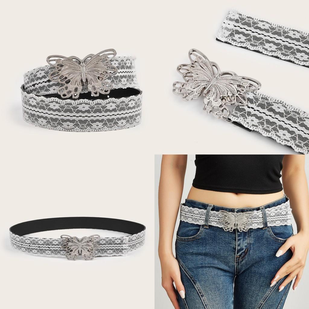 Womens Belt With Butterfly Buckle And Lace Decor For Casual Fashion