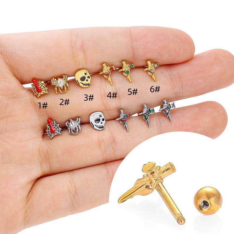 

Spiderweb Drip Oil Sword Cross Stud Earrings, 316L Stainless Steel Body Piercing Jewelry. 3# серебряный