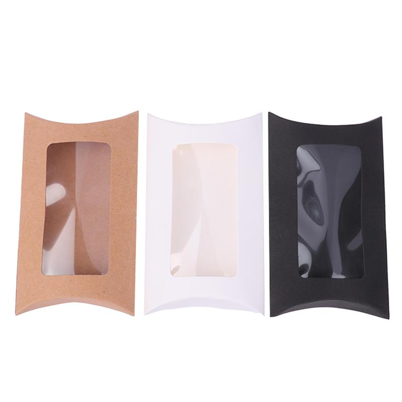 50Pcs Kraft Paper Pillow Box With Clear Window Candy Packaging Box For Birthday Parties Baby Showers And Wedding Party