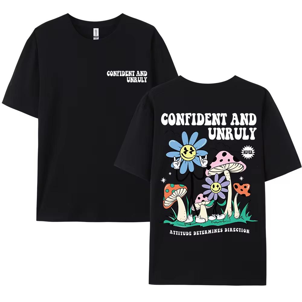 Confident And Unruly Attitude Determines Direction Letter Printing Short Sleeve Tees Summer Breathable Cotton O-Neck Men Tops