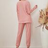 2025 Autumn Winter Women's Solid Color Loungewear Set, Long Sleeve Round Neck Top With Loose Fit Pants, Comfortable Two Piece Pajama Set For Home Wear