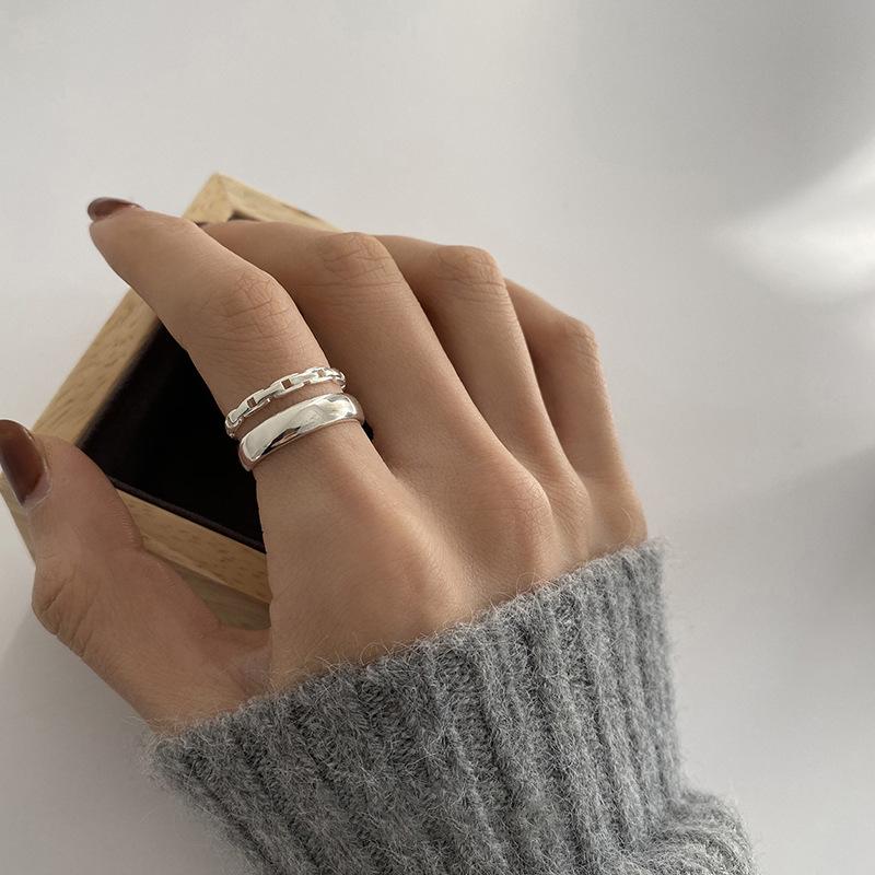 S925 Silver Ring for Women Double-deck Fashion Resizable Ring Ornaments Commemorative Jewelry Accessories