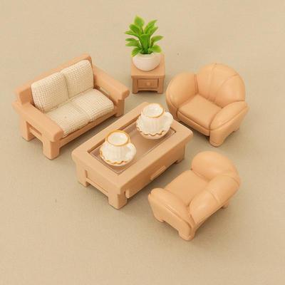 Dollhouse Miniature Furniture Set: Bedside Table, Desk, Sofa, and Coffee Table