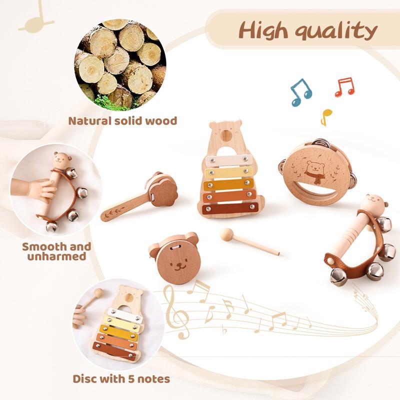 5Pc Set Montessori Toys Baby Music Toys Musical Instrument Wooden Educational Toys Baby 0 3 Years Toys Bear Xylophone Toys Gifts