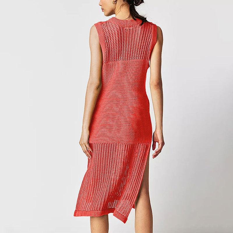 Letní móda jednobarevné šaty bez rukávů, pletené vestové šaty