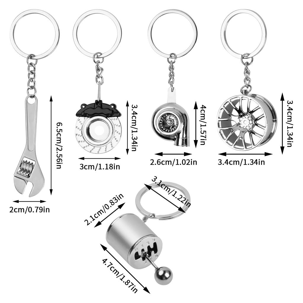 [Hnonoxy] 5pcs Turbo Key Chain Auto Parts Metal Key Chain Set Car Parts Model