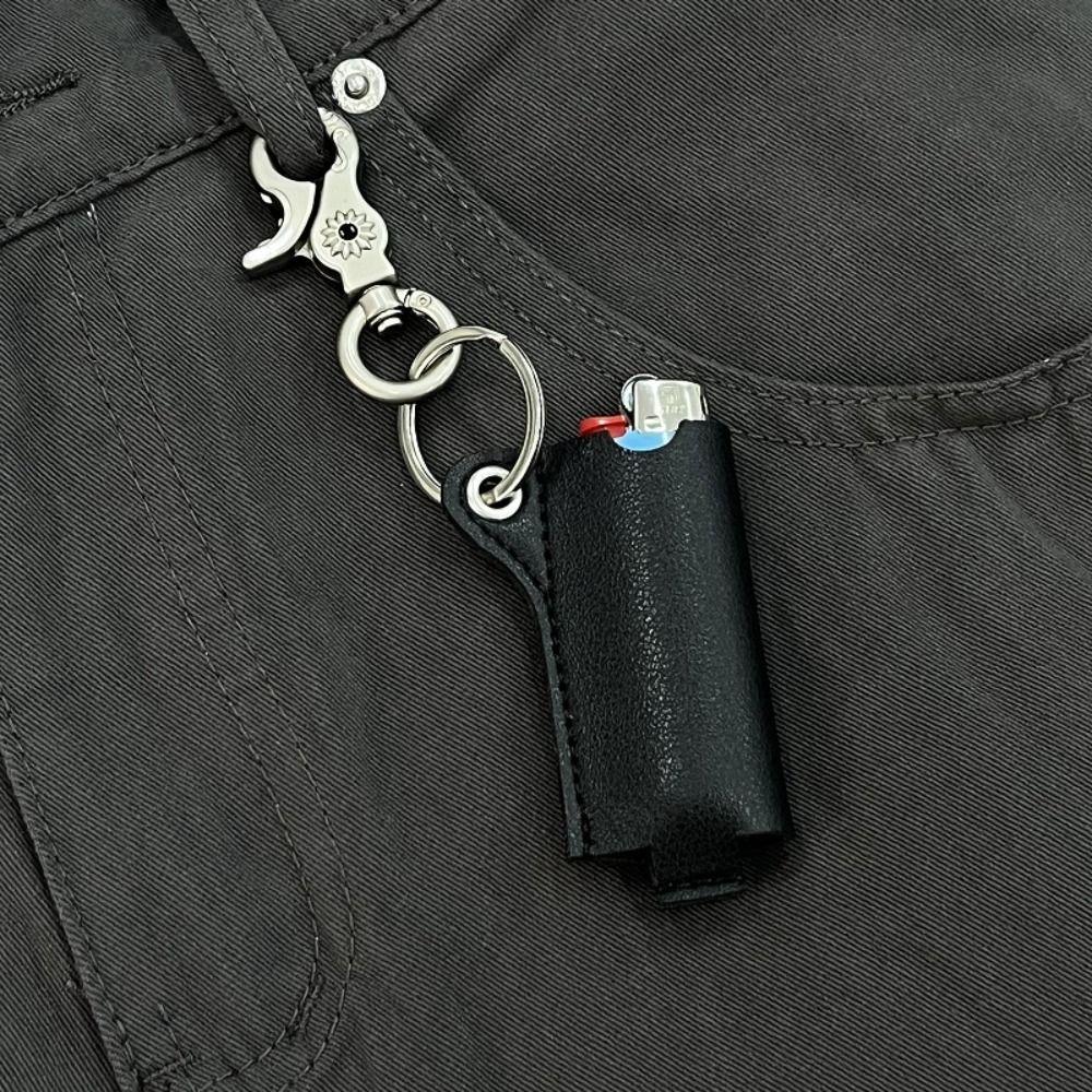 Versatile Leather Lighter Case Portable Simple Design Keychain Accessory Black Lighter Holder Unisex Fashion Jewelry
