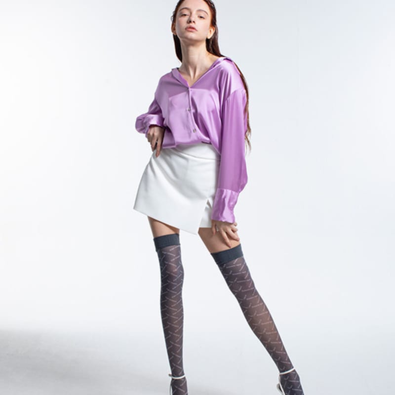 Romantic tiger Logo play black Knee high stockings