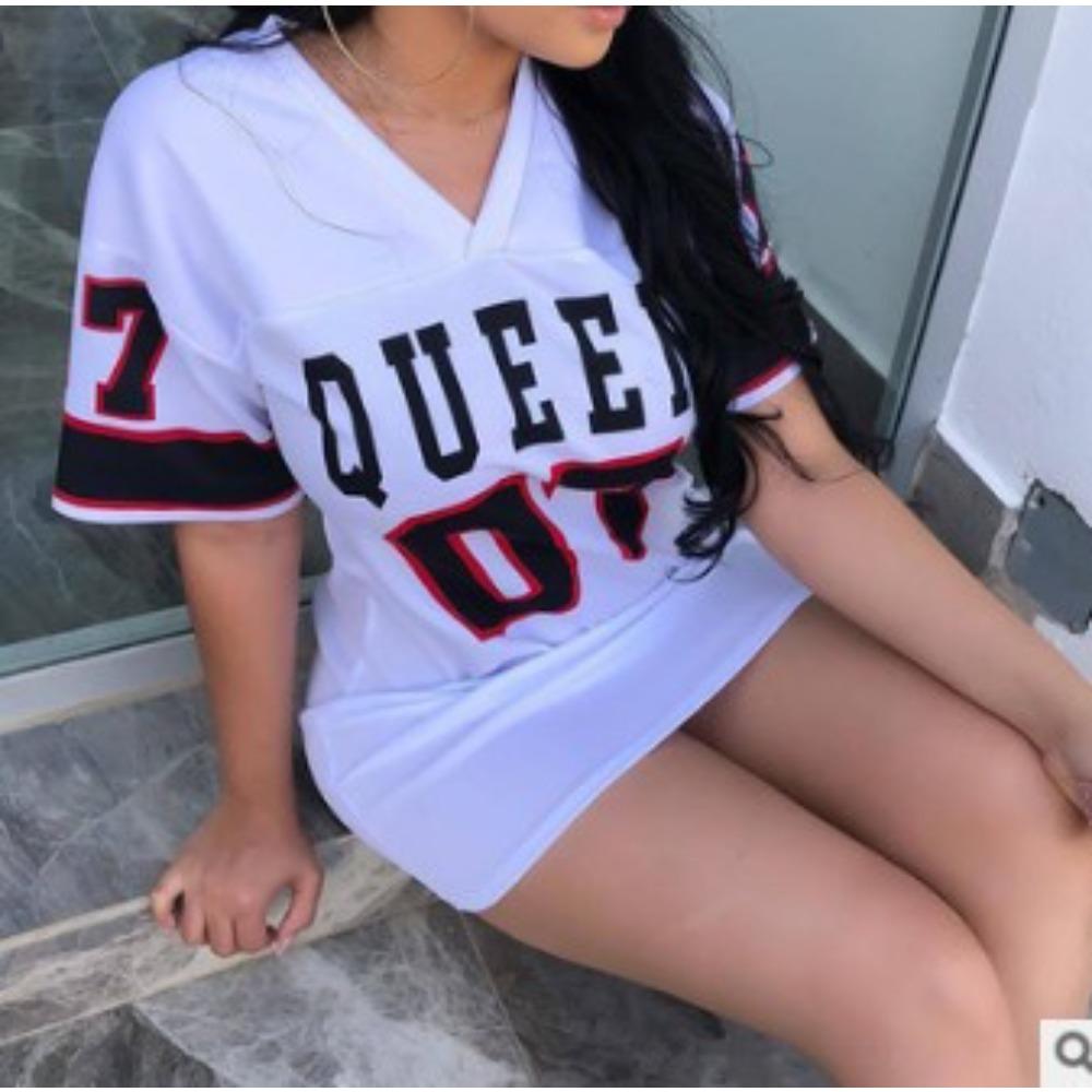 Women's V Neck Short Sleeve T Shirt Dress Loose Fit Streetwear Mini Dress With Queen 07 Letter Number Print For Casual Daily