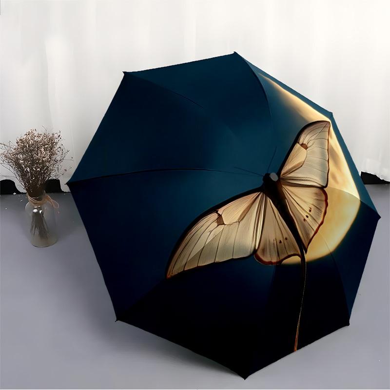 1pc Butterfly Moonlight Automatic Folding Umbrella - Compact Travel Umbrella with Auto Open/Close 8-Rib Heavy-Duty Shaft for Women/Men -l044
