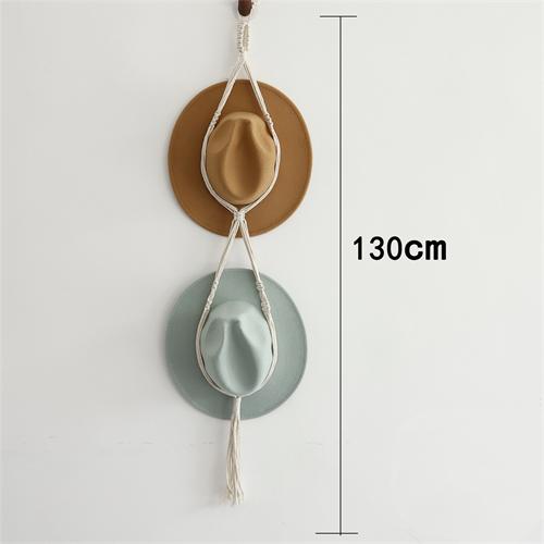 Boho Macramé Věšák na klobouky Bohemský stojan na vystavení klobouků Ručně vyráběný bavlněný tkaný Dekorativní závěsný na stěnu Organizér na ukládání kovbojských klobouků