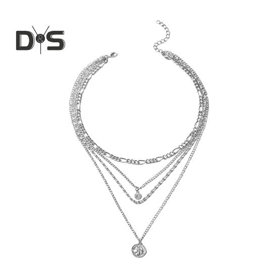 

Женское ожерелье, многослойная подвеска в виде монеты, толстая полая цепь, регулируемая длина, гальванизированное украшение на шею для хип-хоп-клуба и вечеринки в стиле панк серебряный