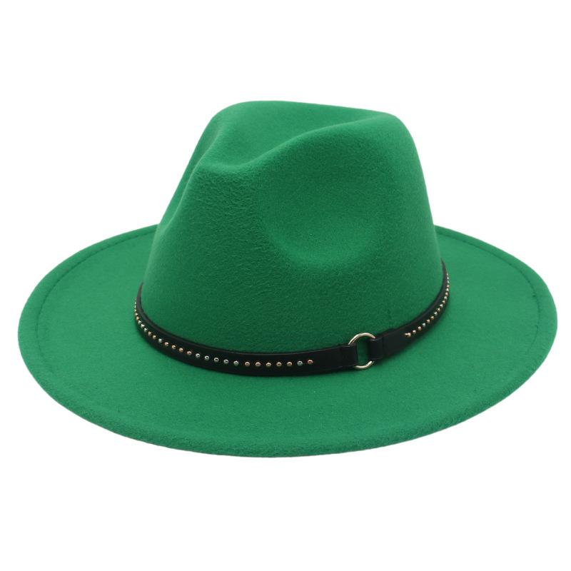 European And American Style Big-Brimmed Top Hat, Metal Ring, Rivet, Belt Accessories, Felt Hat, Light Top Fedora Hat, Foreign Trade Monochrome Hat