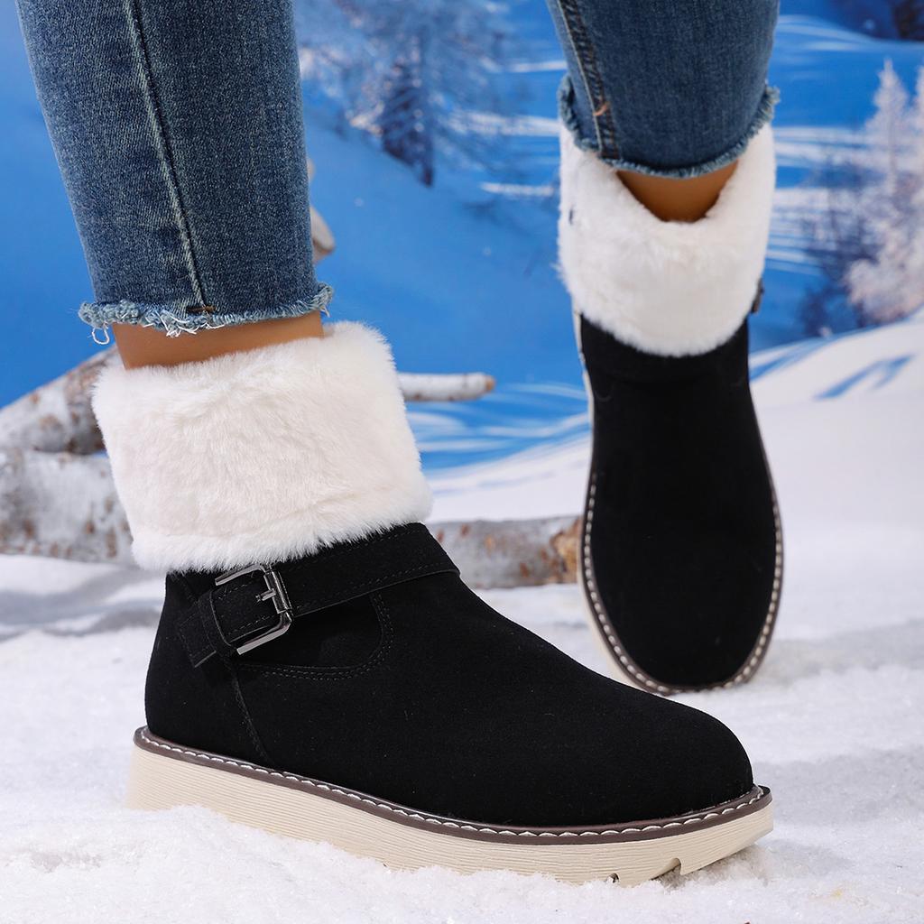 Warm Snow Boots Women's Winter 2025 New Belt Buckle Side Zipper Plus-size Fleece Cotton Shoes