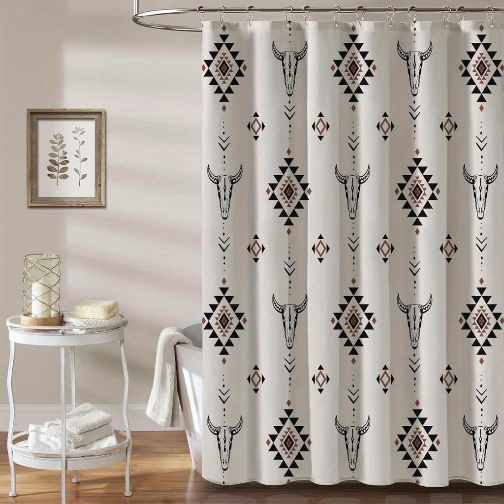 Aztec Shower Curtain - Boho Farmhouse Southwest Design, 12 Hooks