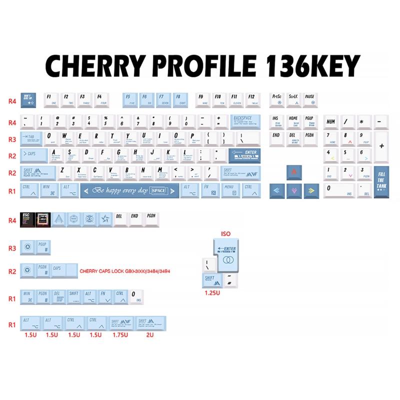 136 Keys Customized Programmer for Key Cap PBT Dye Subbed Keycap Cherry Profile for Key Cover for Mechanical Keyboard DZ