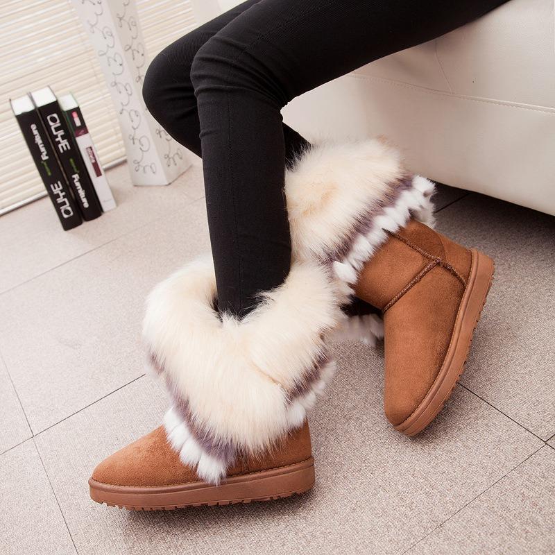 oversized imitation raccoon fur snow boots winter new mid-tube cotton boots women's boots keep warm