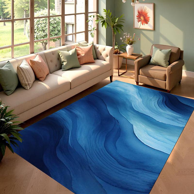 

Blue Abstract Liquid Art Carpet Various Styles with Galaxy Smoke Energy Swirl Patterns Non Slip Rug for Living Room Decor 50X80CM
