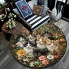 Kittens in Flowers Round Area Rug,Carpet Rug for Living Room Bedroom Sofa Playroom Decor,Non-slip Floor Mat