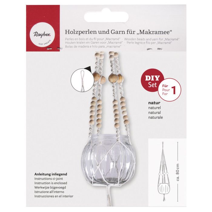 Kit: Perles bois et du fil p. Macramé, ton naturel, 1Set