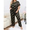 Large Love Love Printed Short Sleeve Pajama Set Loose And Comfortable Two Piece Home Clothes Set