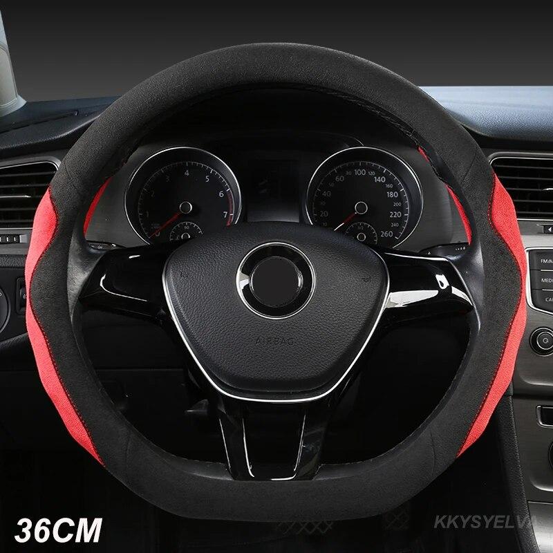 36cm Suede Cow Leather Car Steering Wheel Cover Size S for Honda Civic Ciimo Jade SUZUKI Alto NISSAN Juke Auto Accessories