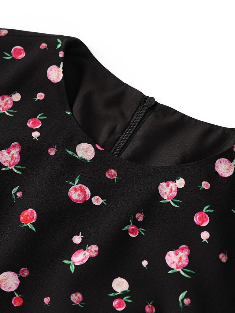 Elegantes französisches Chiffon-Druckkleid zur Taillenverschlankung für Damen