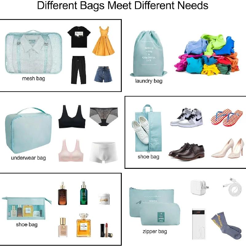 7 Stück Gepäck Koffer Organizer, mit Schuhbeutel, Kosmetiktasche, Reiseaccessoires-Taschen Hergestellt aus strapazierfähigem wasserdichtem Stoff