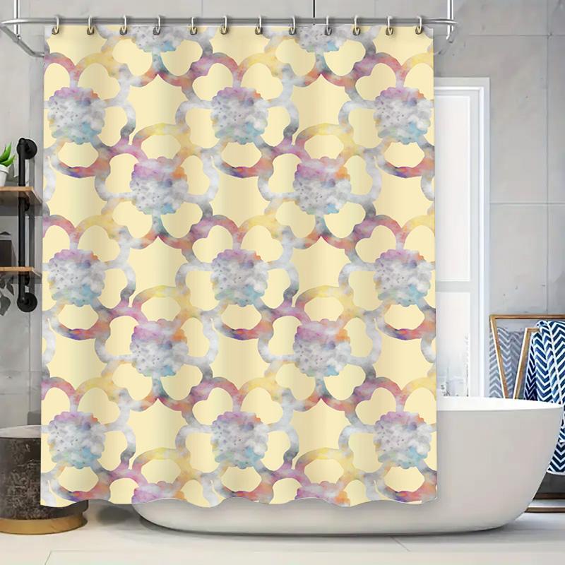 

Watercolor Bath Curtain Decor Floral Shower Curtain For Bathroom White, Pink Blue Printed Shower Curtains With Hooks Set Size: 7 W60H190(CM)-1 Pcs