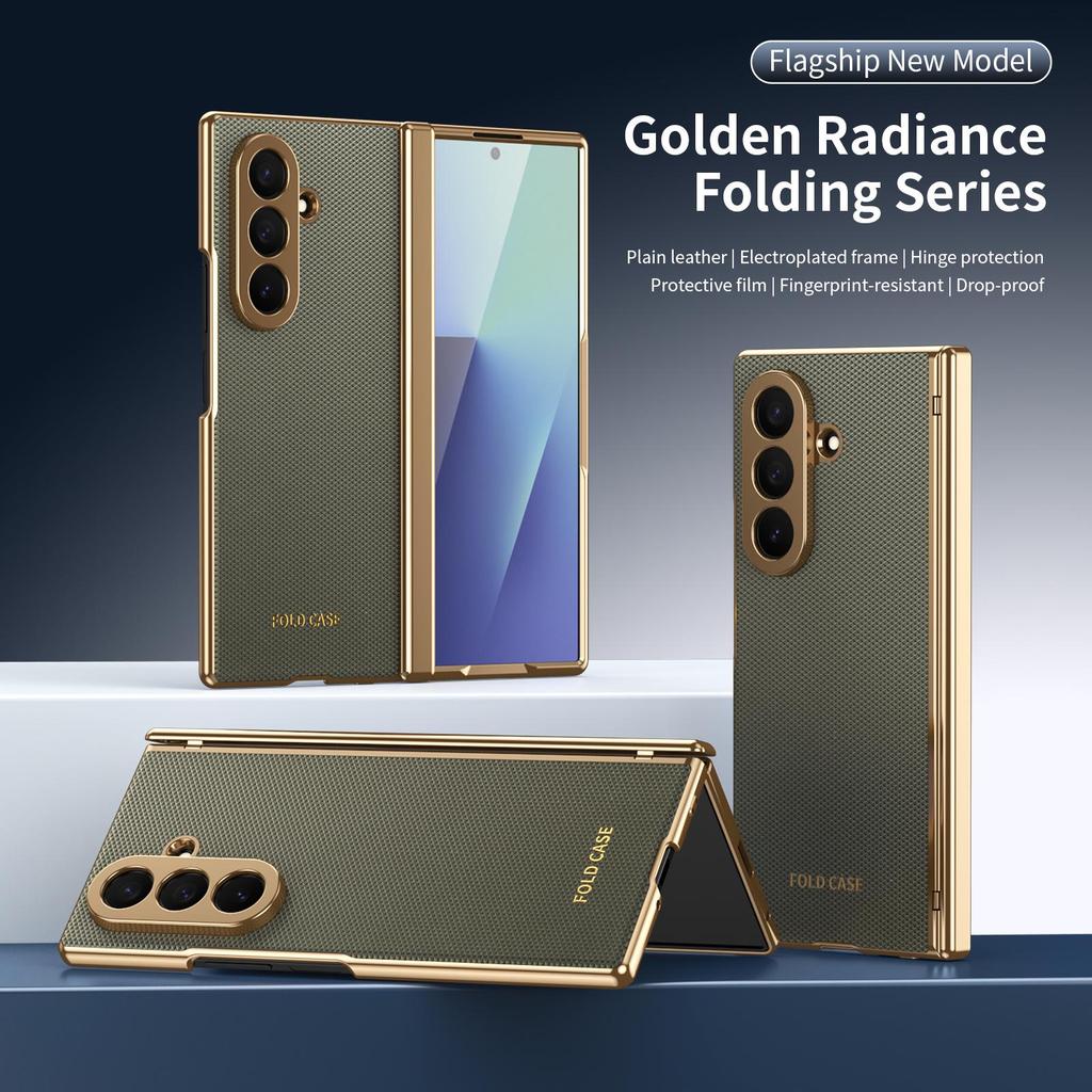 Samsung Z Fold7 Case: Foldable Electroplated Diamond Pattern, Plain Leather, Full Coverage for Fold6/5, Cross-border Compatibility.