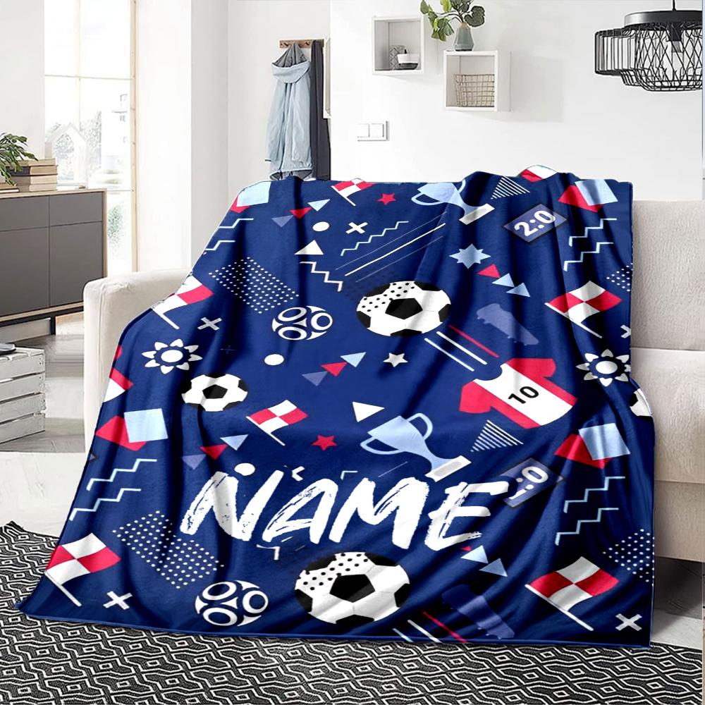 Custom Name Soccer Theme Printed Blanket - Perfect for Couch, Bed, Travel & Outdoor Use | Machine Washable, Cozy & Durable.