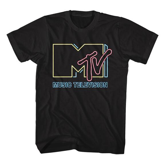 MTV Music Television Men039;s T Shirt Neon Sign Logo Black Cotton SM5XL Unisex T-Shirt M