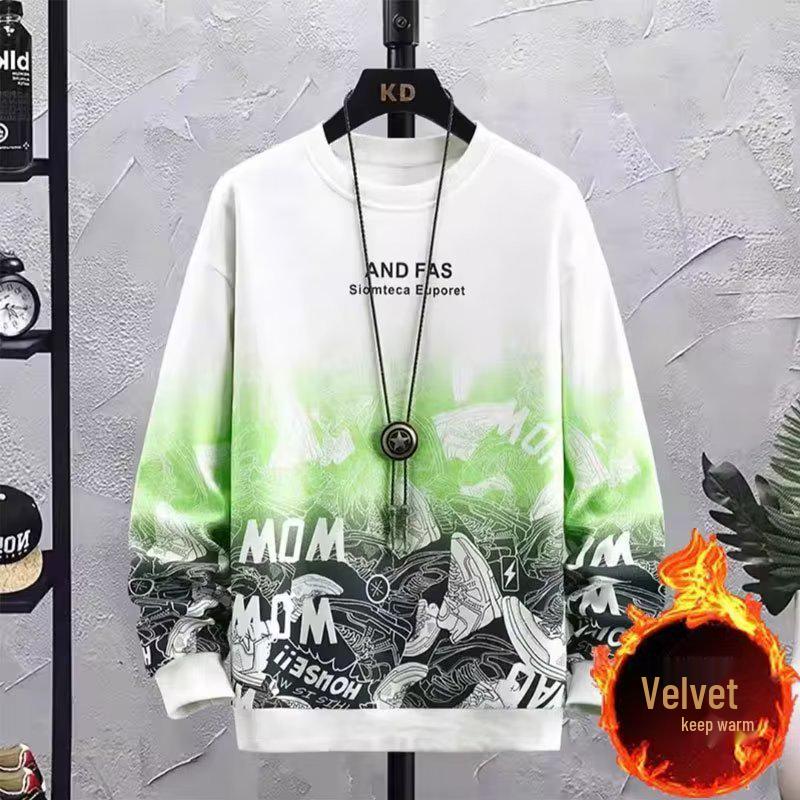 Men s Trendy Autumn/Winter Plus Velvet Hoodie - Versatile Long Sleeve Round Neck Casual Top Triple Extra Large