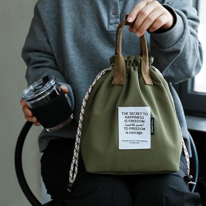 Large Capacity Waterproof Lunch Bag with Drawstring Closure Thick Insulation Cooler Bento Bag for Picnic Work Student Handle Ba