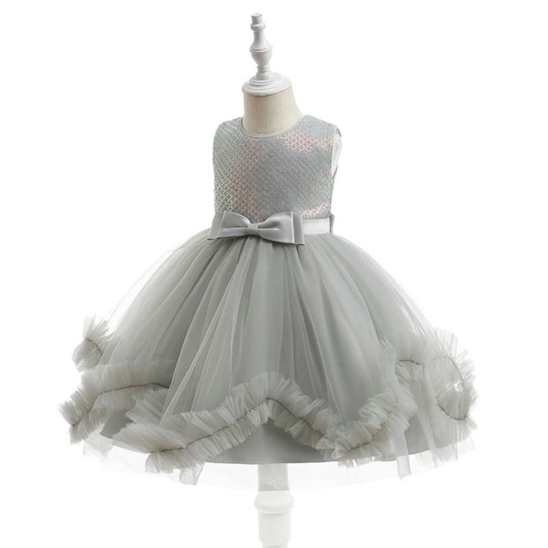 Mädchen Pailletten Tüll Schleife Kleid Kinder Formelles Partykleid Klavieraufführung