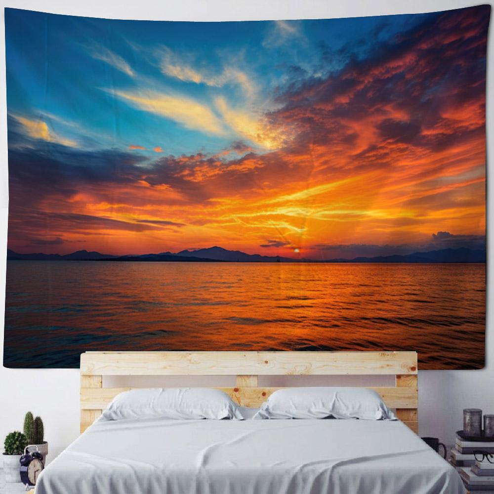 Bohemian Tapestry Wall Hanging, Hippie Wallpaper, Sea View Sunrise, Living Room Bedroom, Blanket, Bed Sheet, Beach Towel