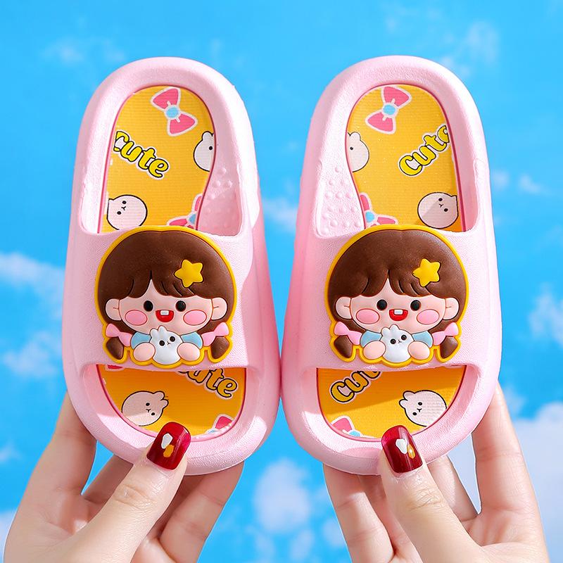 Soft Cartoon Cute Dinosaur Slippers Platform PVC Cartoon Animal Slippers Solid Anti Slip Children's Bathroom Sandals Girls