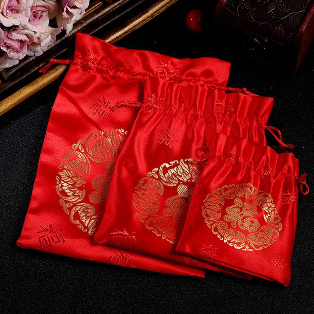 Chinese Silk Fu Bag New Year Lucky Bags Jewelry Drawstring Pouch Cookie Candy Gift Bags Wedding Christmas Party Gift Packaging