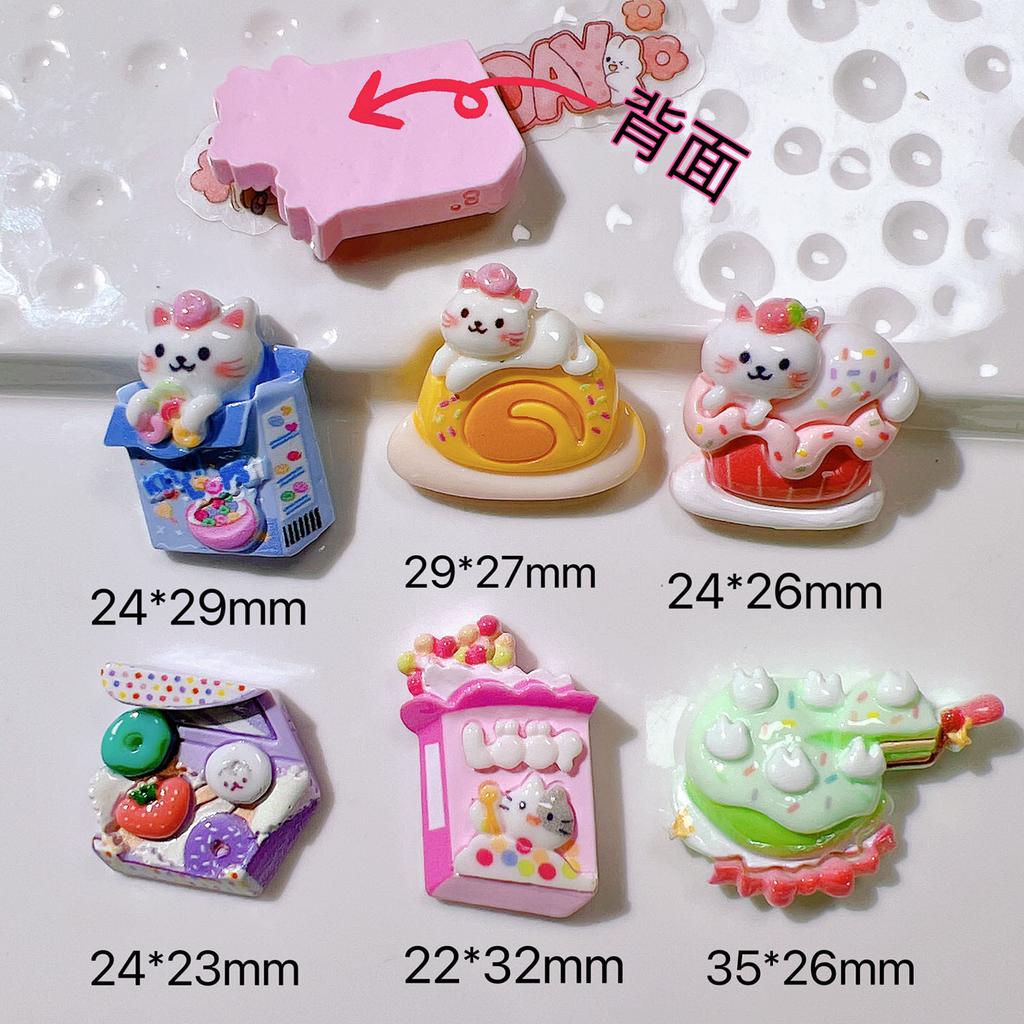 10Pcs New Cute Cartoon Cake Cat Series Flat Back Ornament Jewelry Bows Accessories
