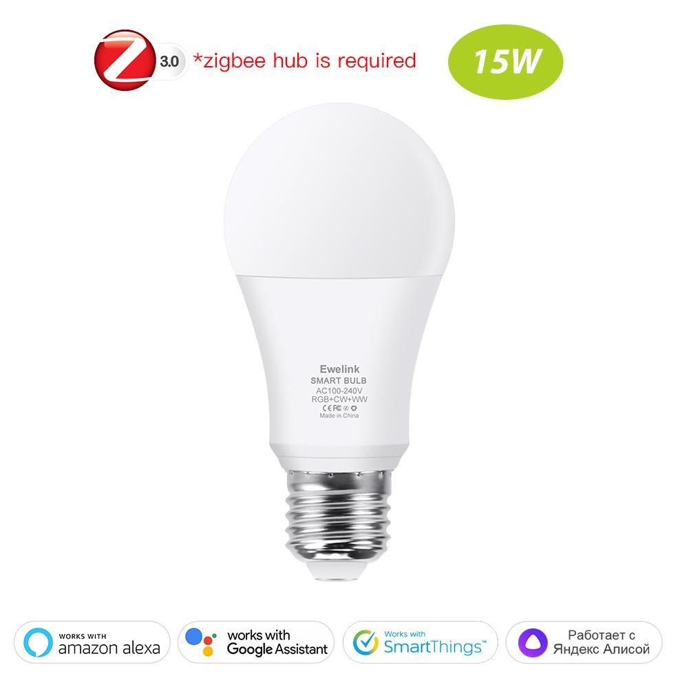 Ewelink E26 E27 Zigbee Светодиодные лампы Wi-Fi Умная светодиодная лампа RGB+CW+WW 15 Вт 18 Вт Светодиодная лампочка Работает с Alexa Google Smartthings Yandex white