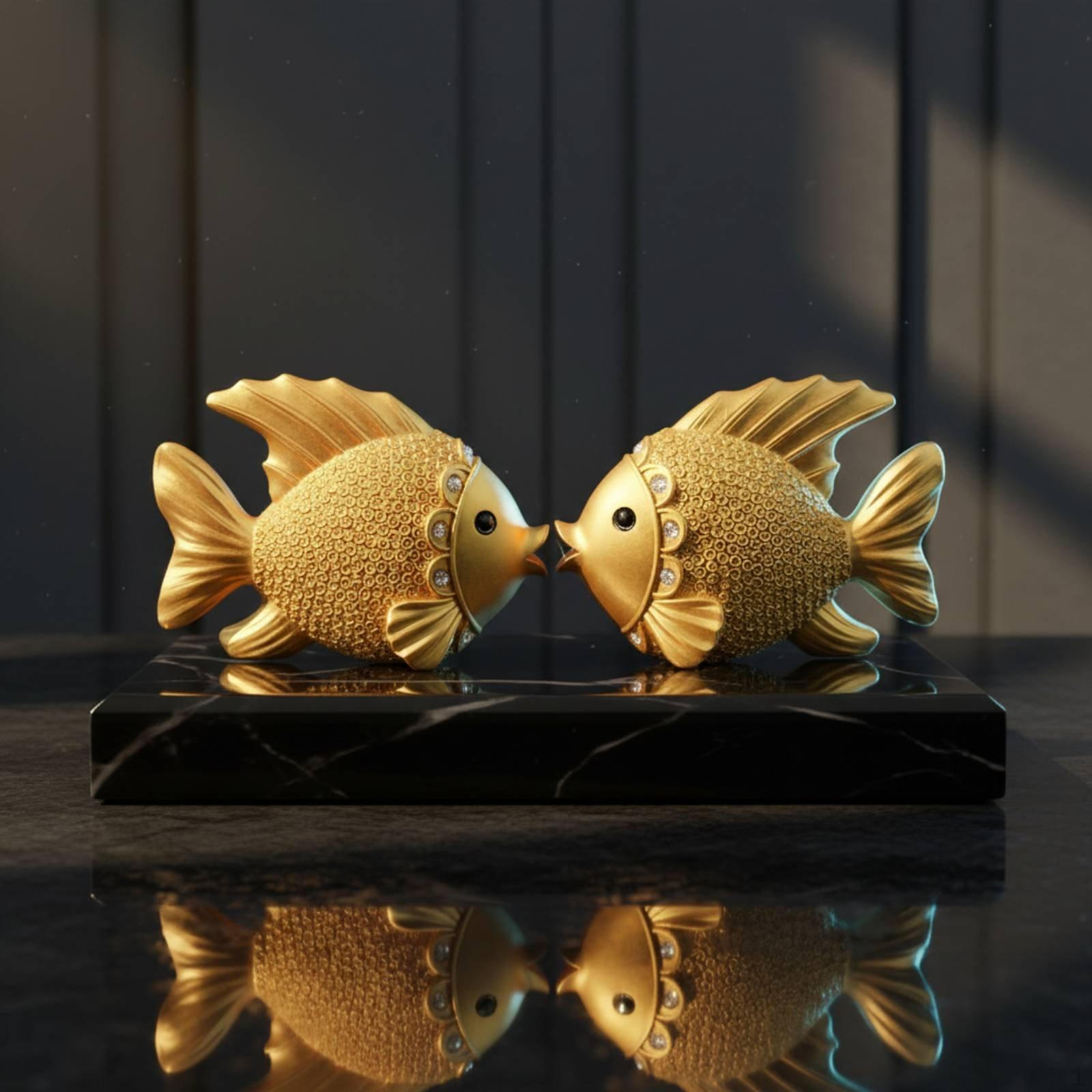 Feng Shui Fish Statue Housewarming Gift Golden Figurine Symbol of Success Chinese Wealth