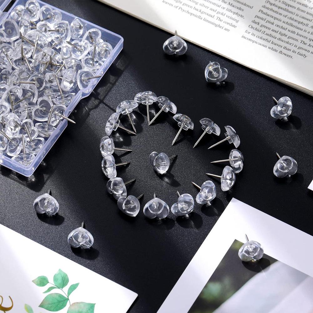 100 Heart-shaped U-shaped Pushpins for DIY, Office, Stationery, and Maps