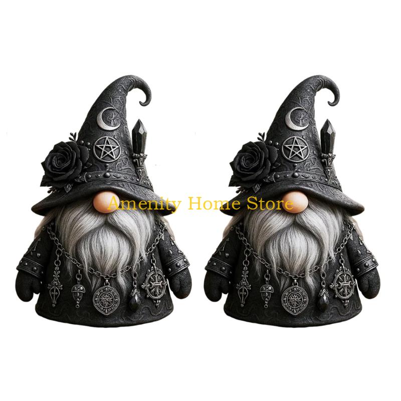 F26C Resin Gnomes Statue Sculptures Ornament for Home Garden Yard Decorations Collectibles Gift Gothic Witch Gnomes Figurines