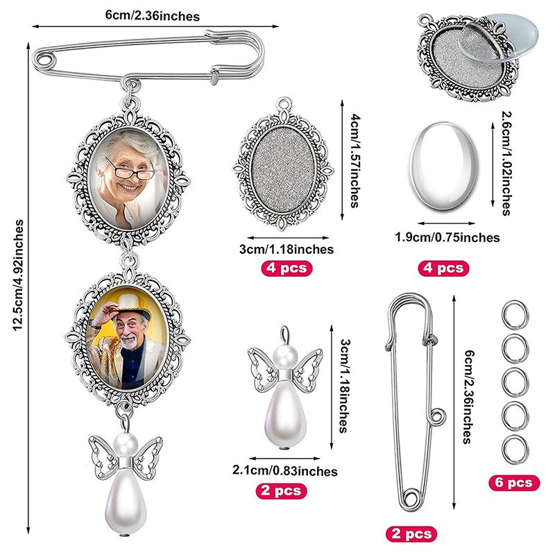 Wedding Bouquet Photo Charm Diy Pin Brooch Making Kit Lacy Frame Charm Oval Picture Frame With Pendant For Holiday Heart