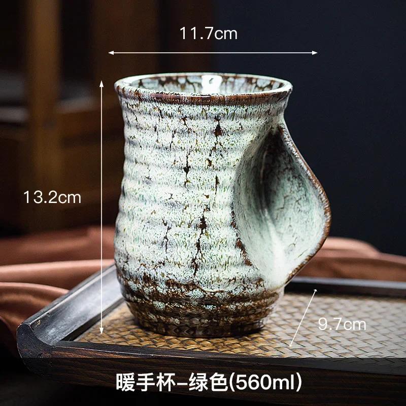 Glazed Ceramic Coffee Mug - Heat-Resistant Large Capacity Cup for Latte Art, Tea & Warm Hands, Creative American-Style Design