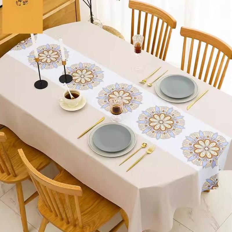 Toalha de Mesa Impermeável e Resistente a Óleo Estilo Chinês PVC Espessado Pano de Mesa de Jantar Anti Escaldante Retangular Oval Tapete de Mesa de Centro Fácil de Limpar