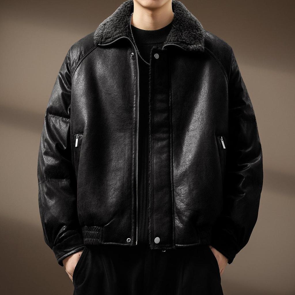 Men's Luxurious Retro German Fur-Lined Cotton Parka – Autumn/Winter Fleece Leather Jacket